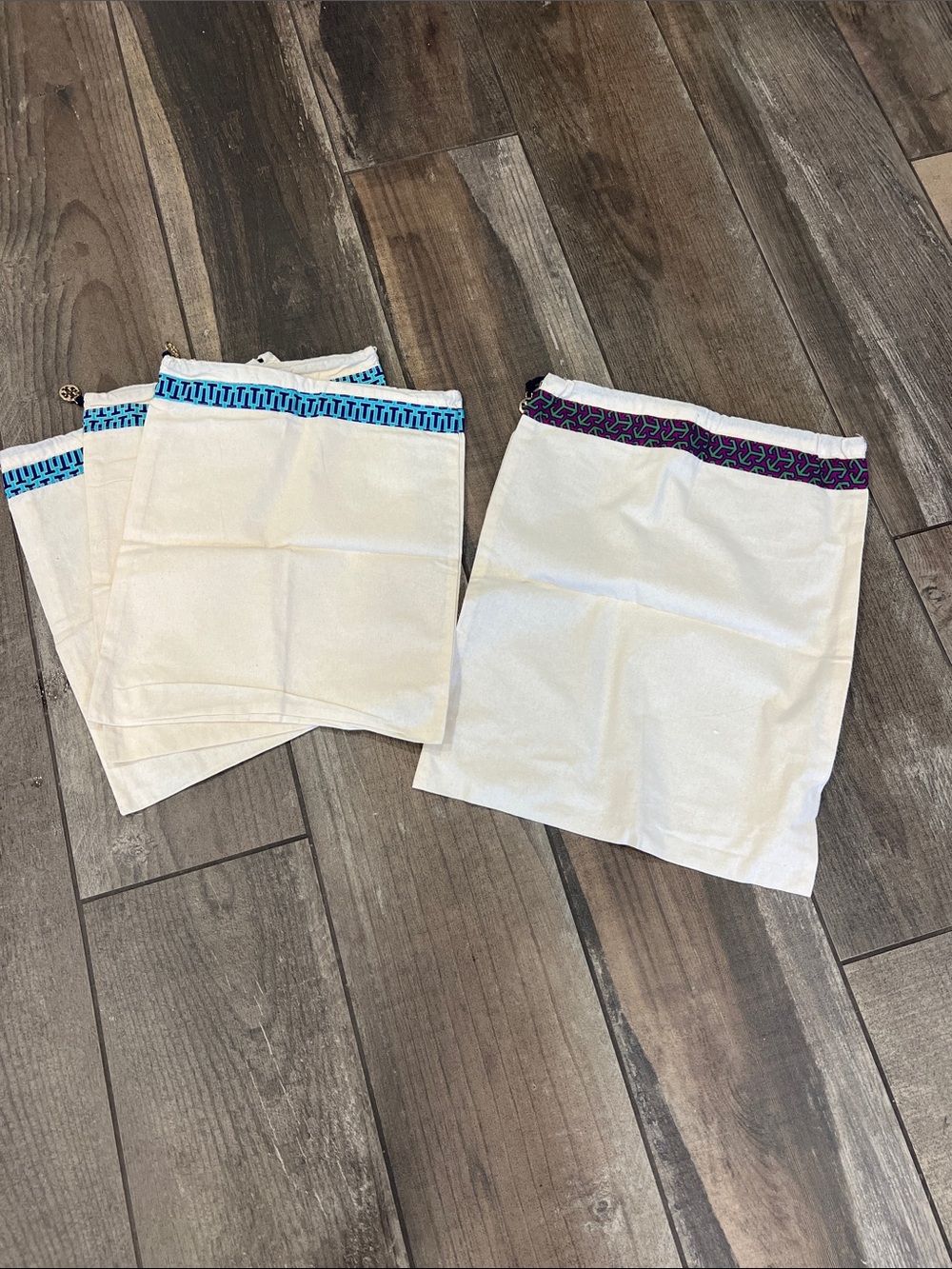 Set of 4 linen Cotton Tory Burch Bags with Decorative Trim